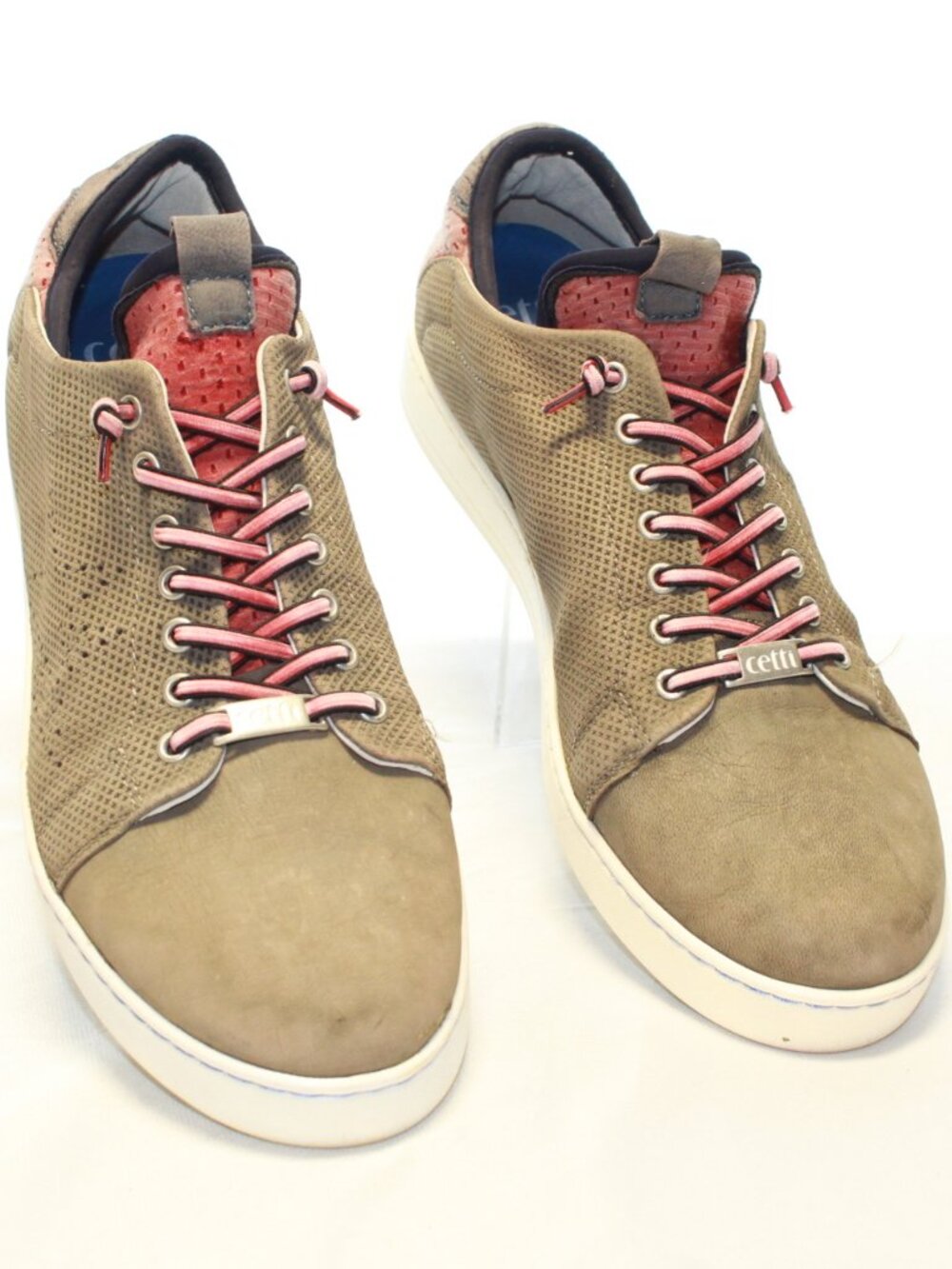 Cetti Size EU 45 US 11 Olive Taupe Perforated Leather Elastic Lace Sneakers